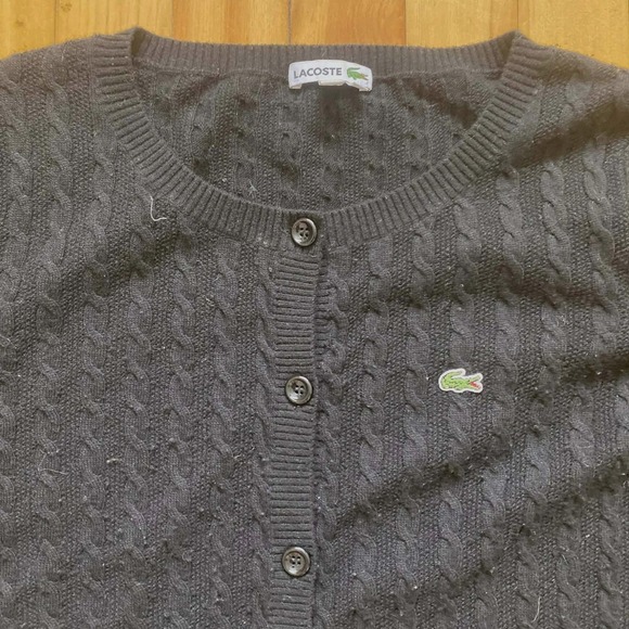 Lacoste Cable Knit Cardigan Dress Black Croc Logo Button Front Womens size 40 - Picture 2 of 7